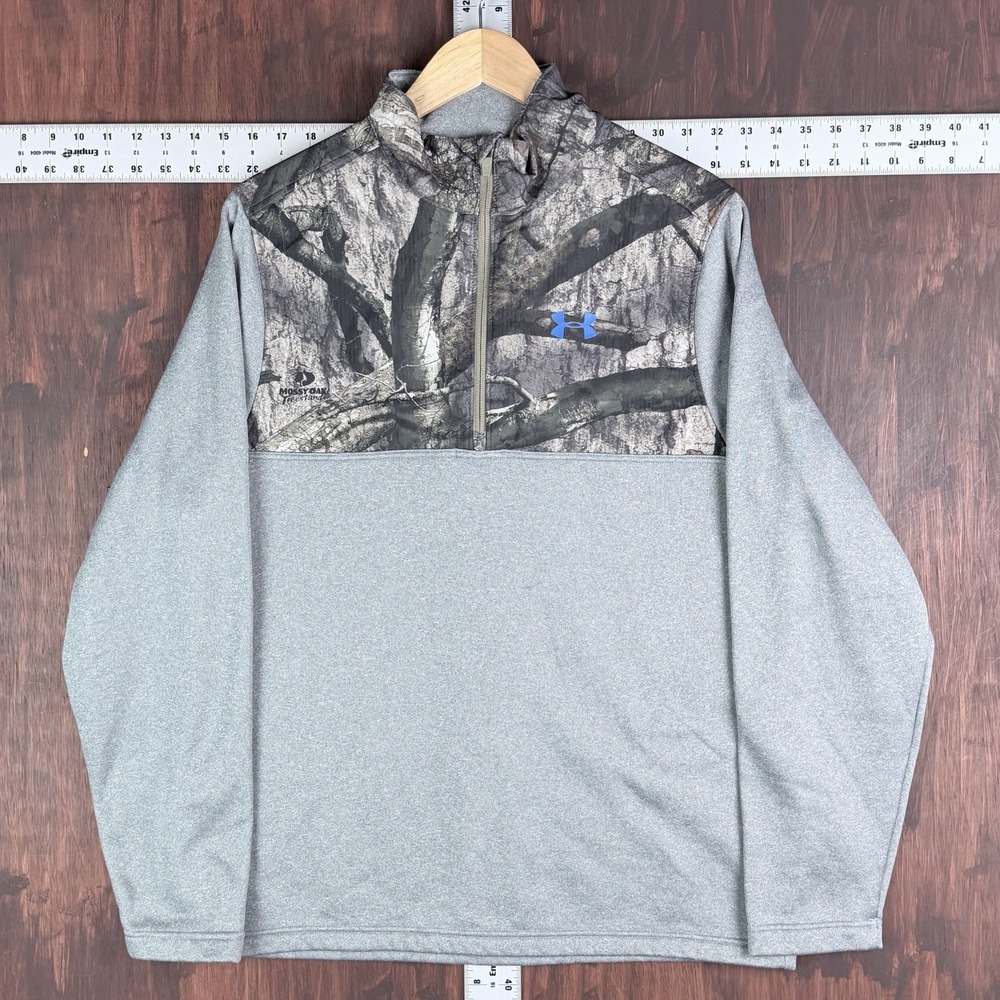 Under Armour Hunting Sweater Camo Pullover 1/4 Zip Long Sleeve Gray Men's Medium
